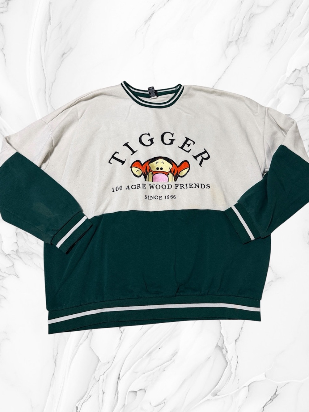 Disney pooh Tigger panel Colorblock Crewneck Sweatshirt White Green XL unisex